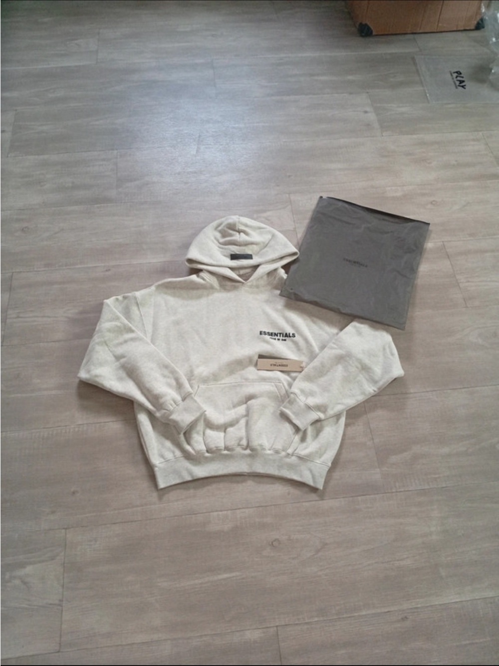 New ESSENTIALS Cream Hoodie - Minimal Pullover with dust bag